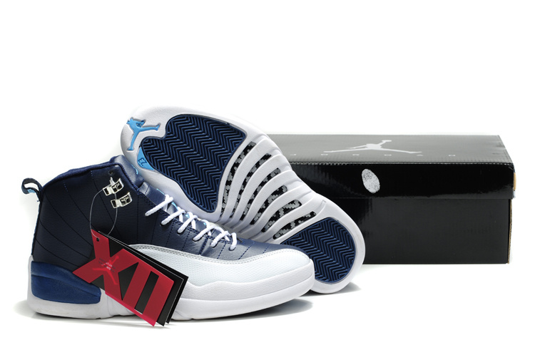Air Jordan 12 Mens Shoes White/Navy Blue Online